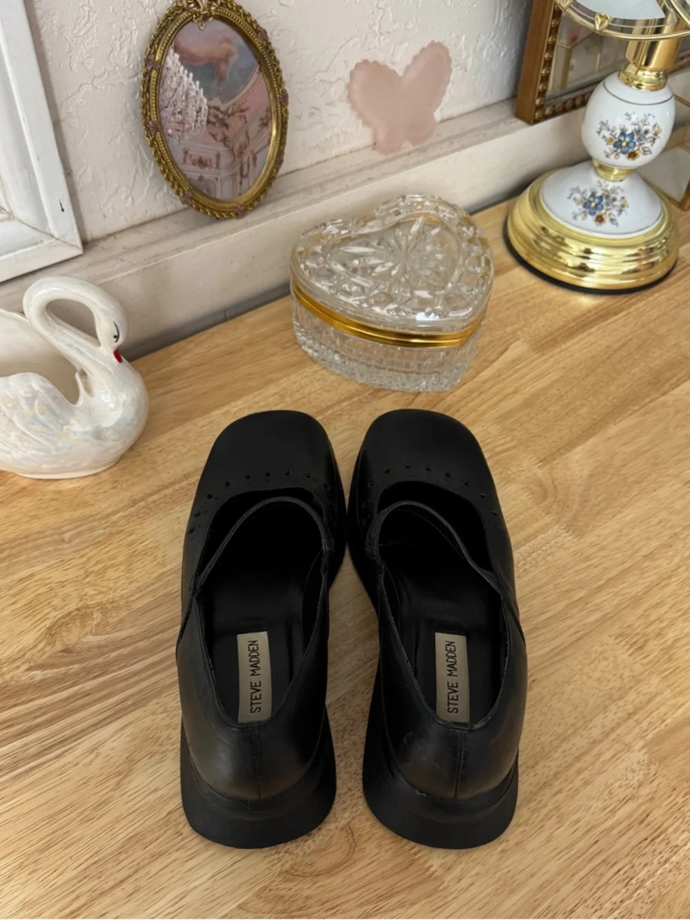 Y2K Steve Madden Black Leather Mary Jane Platforms Size 9.5 🖤✨